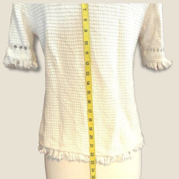J.Crew Knit Top Medium White Short Sleeve Sweater Tee with Crochet Trim - Picture 3 of 6